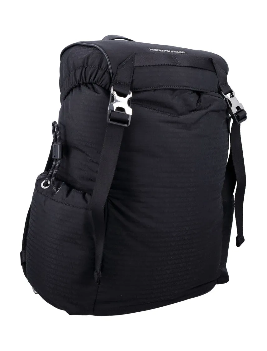 Embossed Logo Black Nylon Backpack