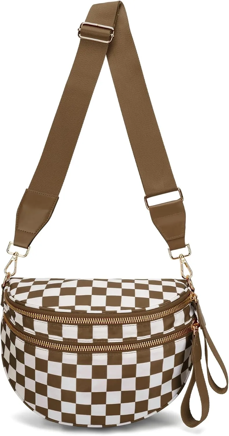 Emmafy Crossbody Bag for Women 2025–Trendy Checkered Purse with Adjustable Strap, Water-Resistant Nylon, Spacious Fanny Pack