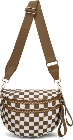 Emmafy Crossbody Bag for Women 2025–Trendy Checkered Purse with Adjustable Strap, Water-Resistant Nylon, Spacious Fanny Pack