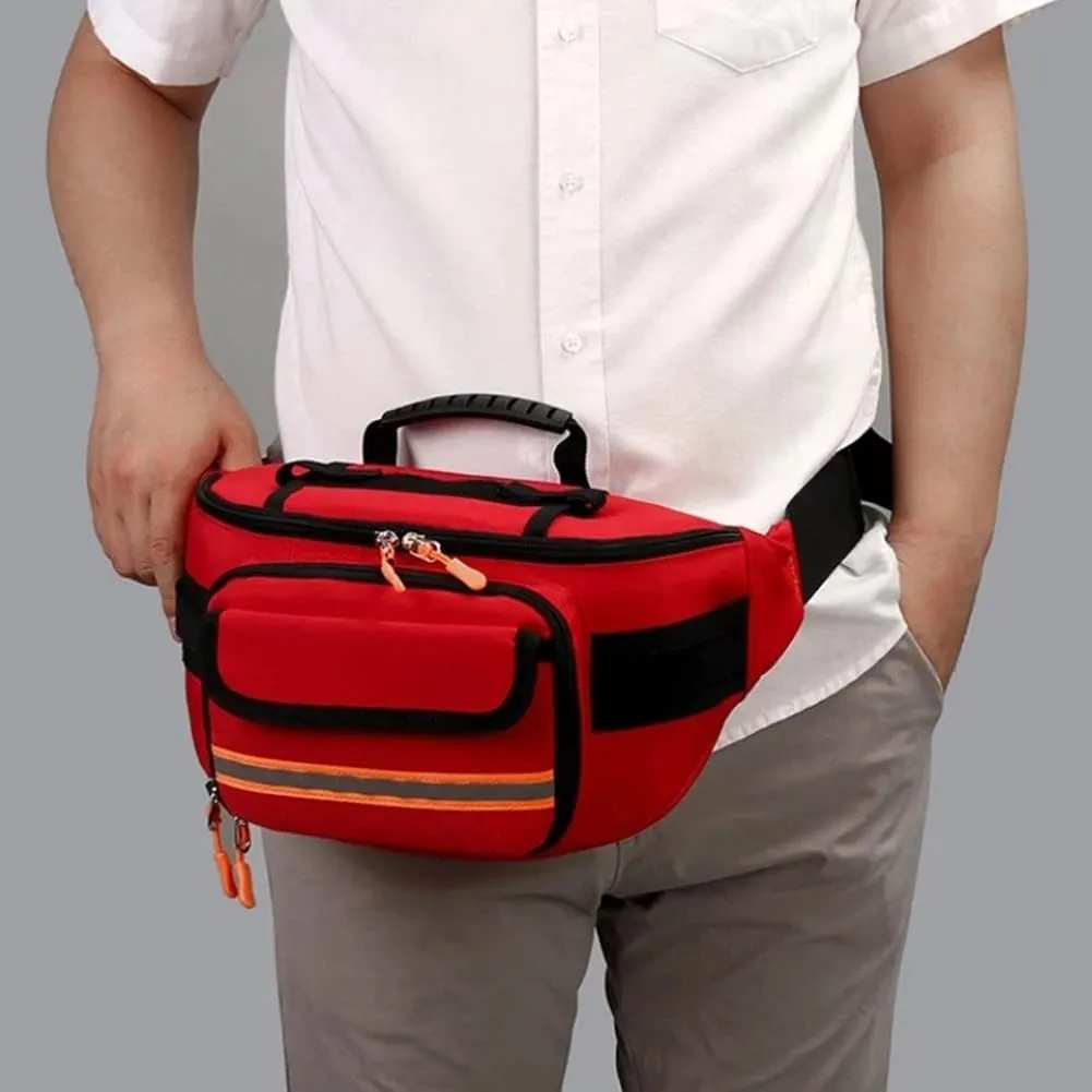 Empty First Aid Bum Bag Nurse Fanny Pack Multiple Compartments Nursing Organizer Belt with Adjustable Waist Strap Portable First Aid Medicine Bag(Black)