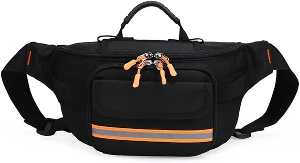 Empty First Aid Bum Bag Nurse Fanny Pack Multiple Compartments Nursing Organizer Belt with Adjustable Waist Strap Portable First Aid Medicine Bag(Black)