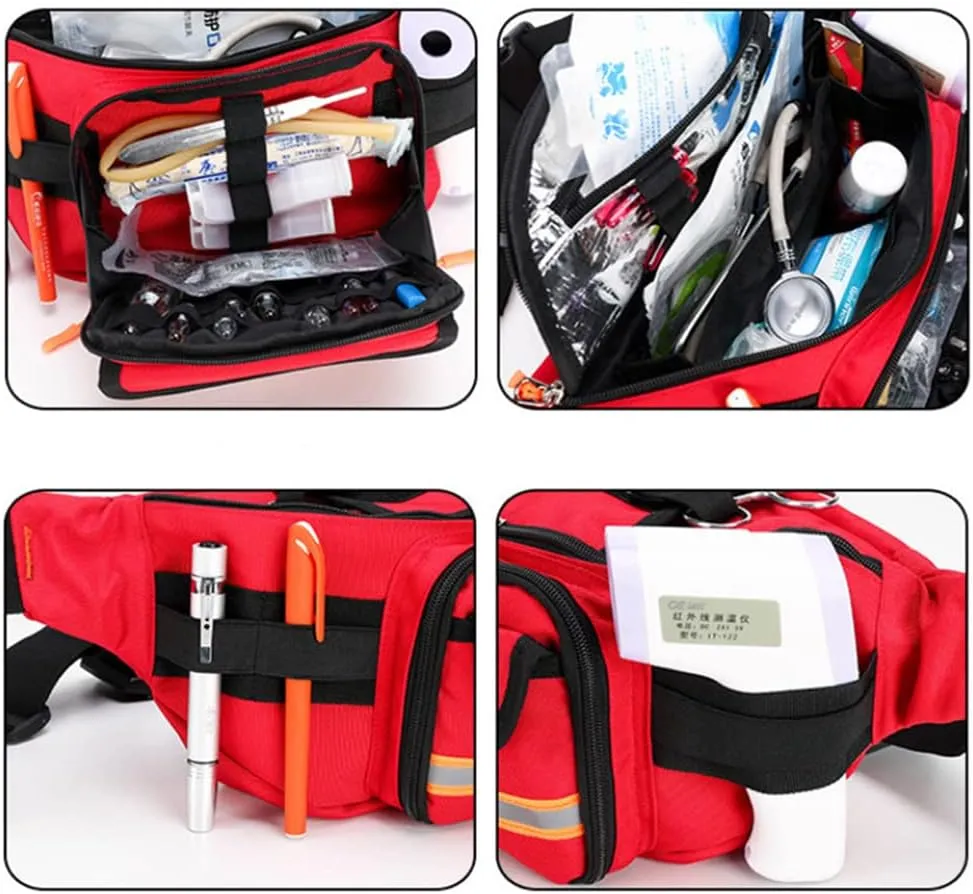 Empty First Aid Bum Bag Nurse Fanny Pack Multiple Compartments Nursing Organizer Belt with Adjustable Waist Strap Portable First Aid Medicine Bag(Black)