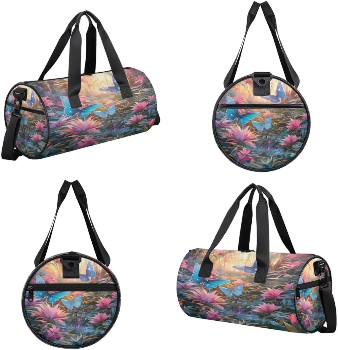 Enchanted Butterfly Grove Sports Duffel Bag with Shoulder Strap, Large Capacity Gym Bag with Shoe Compartment, Water Resistant Travel Duffle Bag for Men Women Travel, Sports (17.6x9x9 Inch)