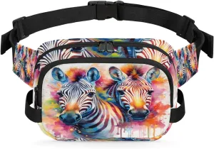 Energetic Zebra Men's and Women's Waist Pack Crossbody Animal Zebra Waist Pack Running Strap, Adjustable Shoulder Strap - For Hiking and Running Exercise Fitness