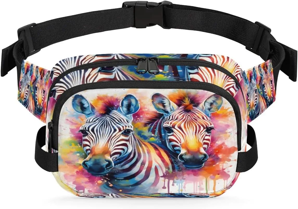 Energetic Zebra Men's and Women's Waist Pack Crossbody Animal Zebra Waist Pack Running Strap, Adjustable Shoulder Strap - For Hiking and Running Exercise Fitness