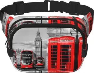 England Uk London Telephone Print Unisex Square Double Layer Waist Bag Trendy Crossbody Fanny Pack Travel Workouts