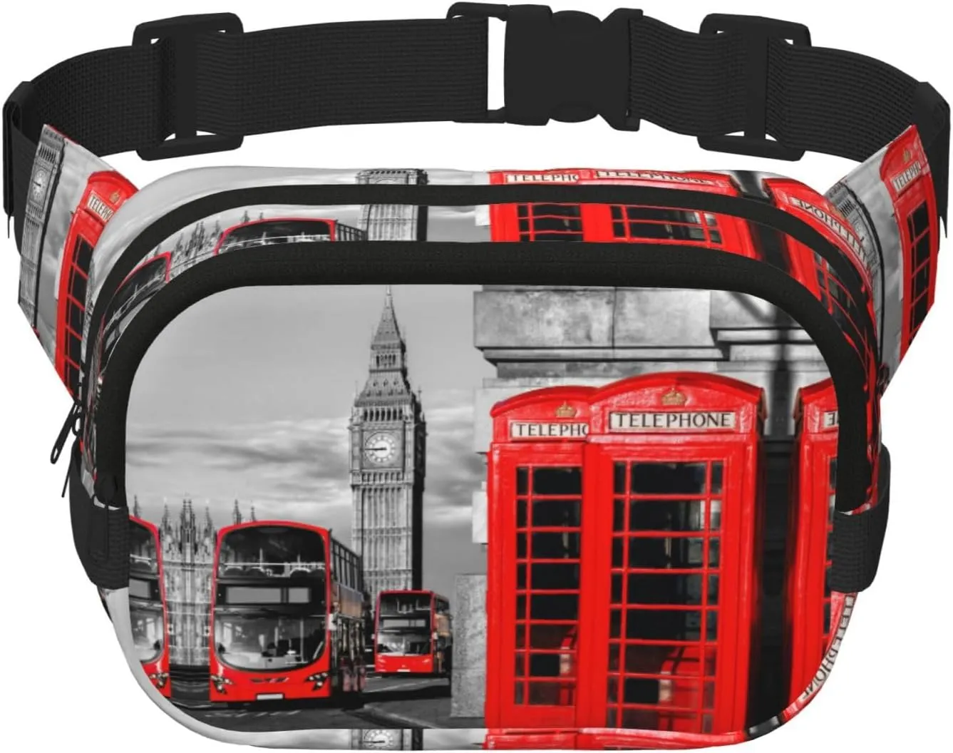 England Uk London Telephone Print Unisex Square Double Layer Waist Bag Trendy Crossbody Fanny Pack Travel Workouts