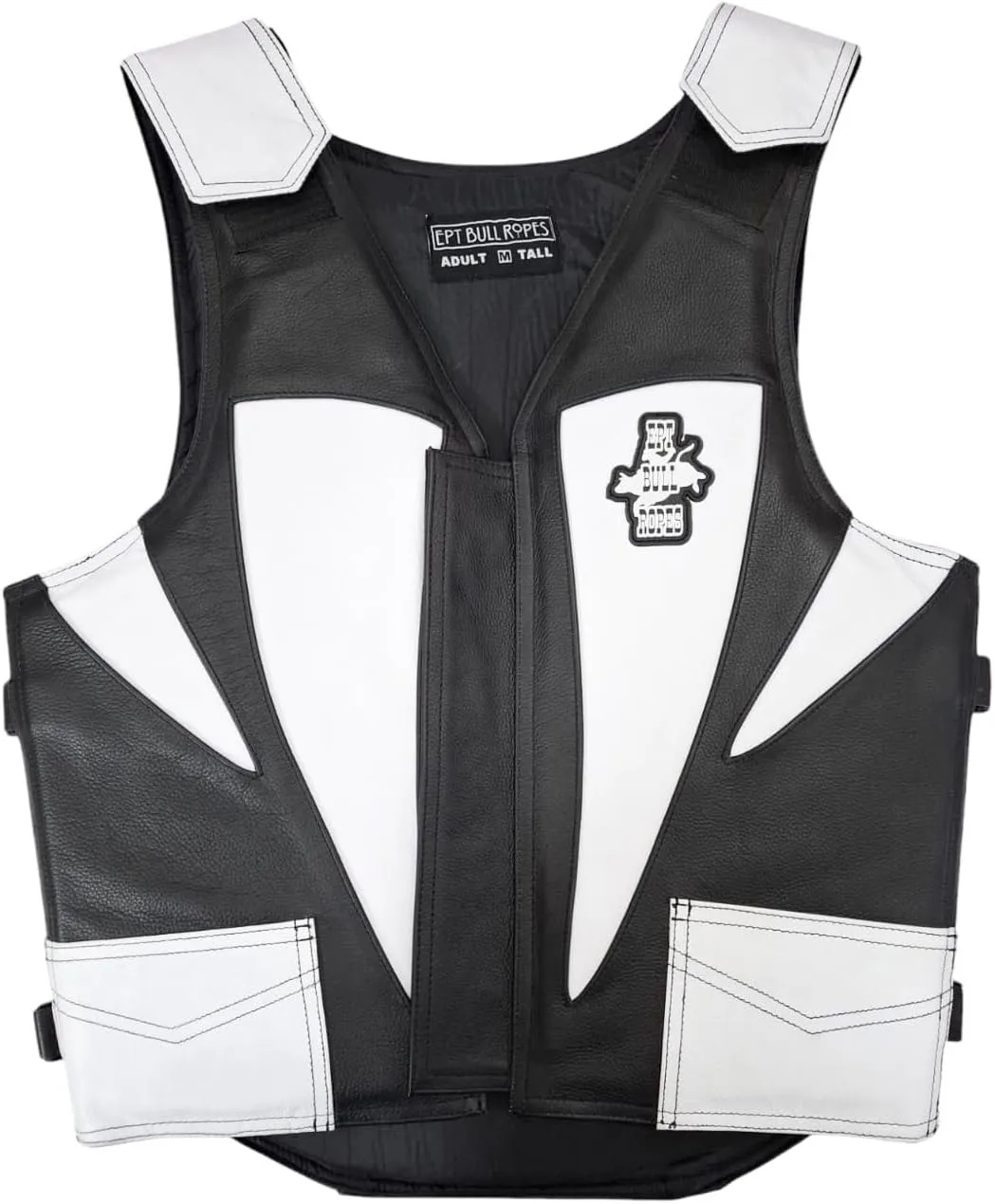 EPT Leather Bull Riding Vest v3.0 - Black & White Leather EPT Brand - Adult Large Sizes: