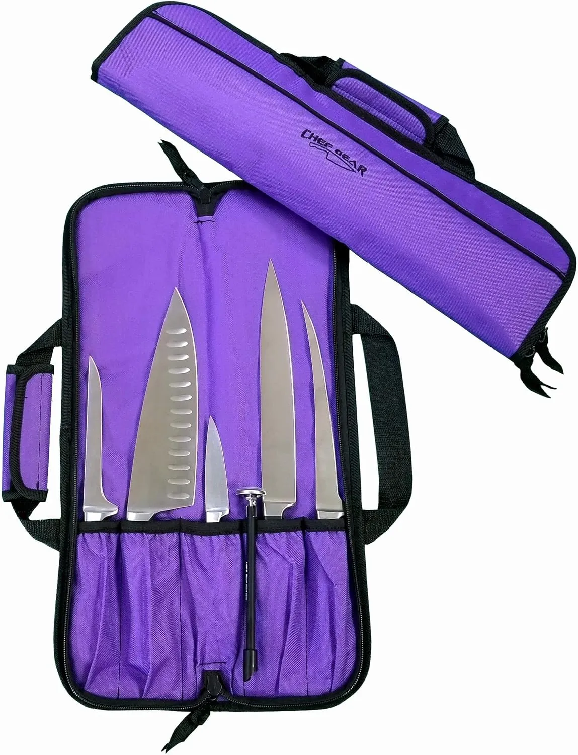Ergo Chef 5 Pocket Chef Knife Case Roll Bag Bi-Fold (Purple) Lightweight - Durable Nylon / Polyester Blend– Perfect for the Busy Traveling Chef