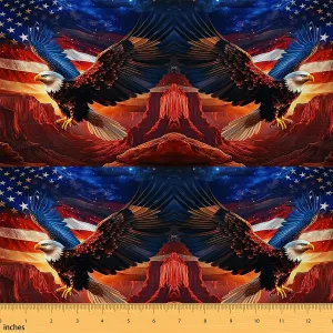 Erosebridal Soaring Eagle Fabric by The Yard,Volcano Mountain Valley Independence Day Upholstery Fabric,Stars Galaxy Wild Animals Sunset Indoor Outdoor Pattern for Quilting Sewing,10 Yards,Navy Red