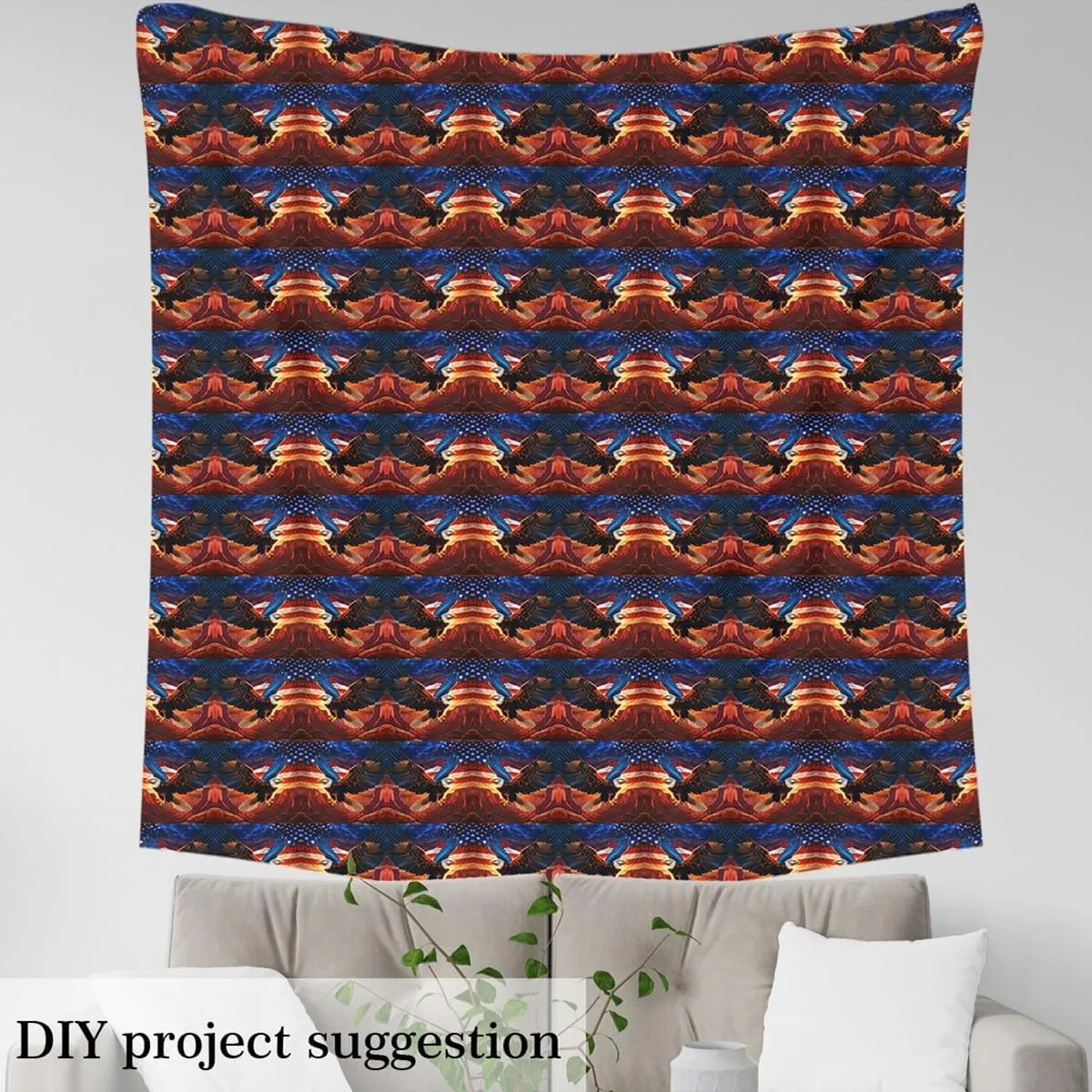 Erosebridal Soaring Eagle Fabric by The Yard,Volcano Mountain Valley Independence Day Upholstery Fabric,Stars Galaxy Wild Animals Sunset Indoor Outdoor Pattern for Quilting Sewing,10 Yards,Navy Red
