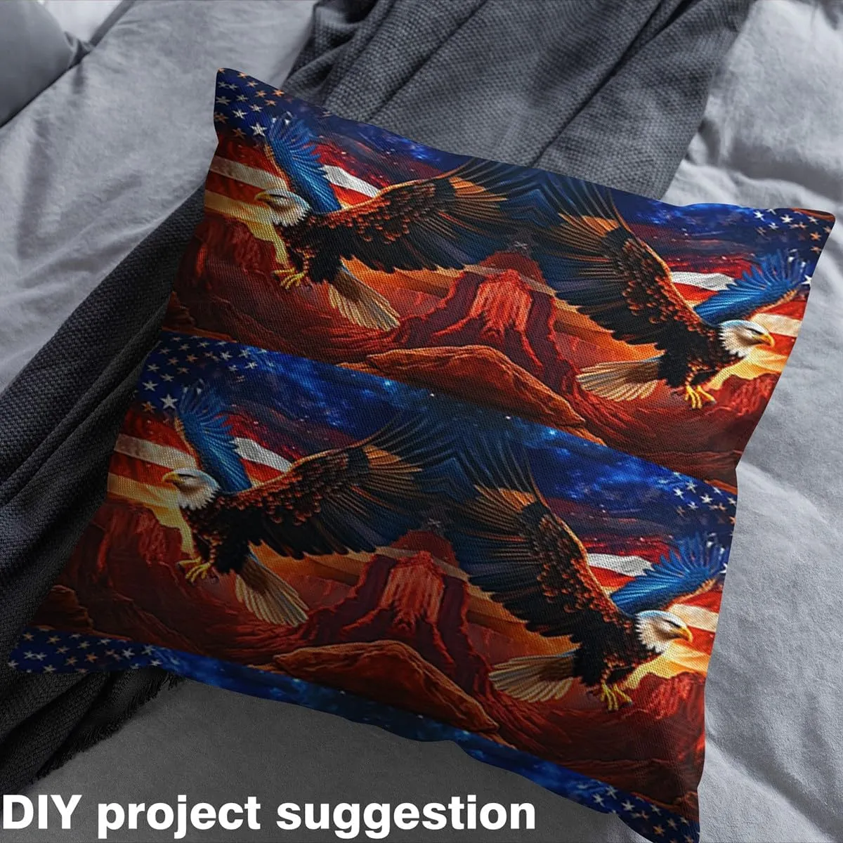 Erosebridal Soaring Eagle Fabric by The Yard,Volcano Mountain Valley Independence Day Upholstery Fabric,Stars Galaxy Wild Animals Sunset Indoor Outdoor Pattern for Quilting Sewing,10 Yards,Navy Red