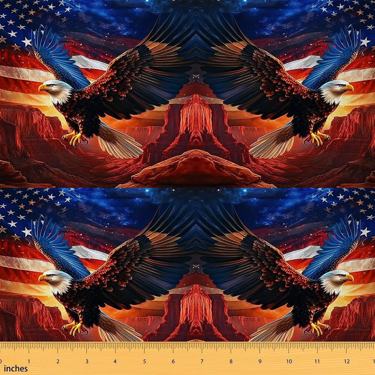 Erosebridal Soaring Eagle Fabric by The Yard,Volcano Mountain Valley Independence Day Upholstery Fabric,Stars Galaxy Wild Animals Sunset Indoor Outdoor Pattern for Quilting Sewing,10 Yards,Navy Red