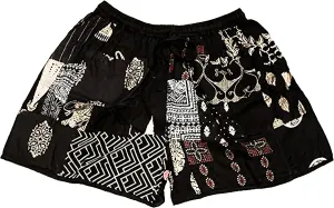 Ethinic Craft Hub Unisex Boho Bohemian Hippie Rayon Patchwork Festival Shorts One Size Elasticated Waist Comfy Shorts