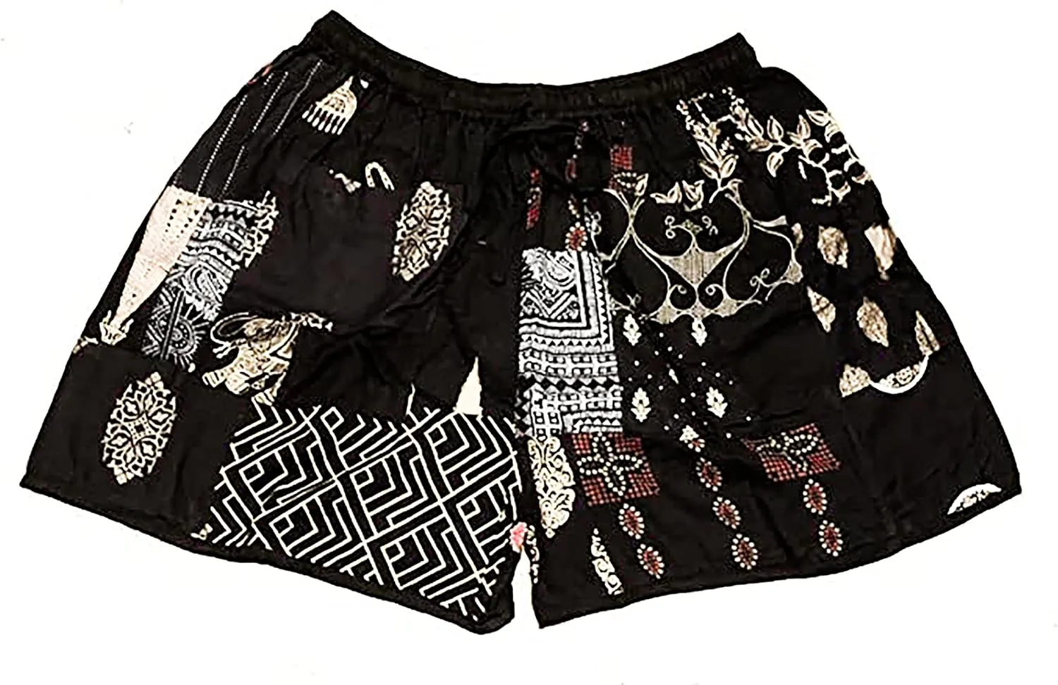 Ethinic Craft Hub Unisex Boho Bohemian Hippie Rayon Patchwork Festival Shorts One Size Elasticated Waist Comfy Shorts