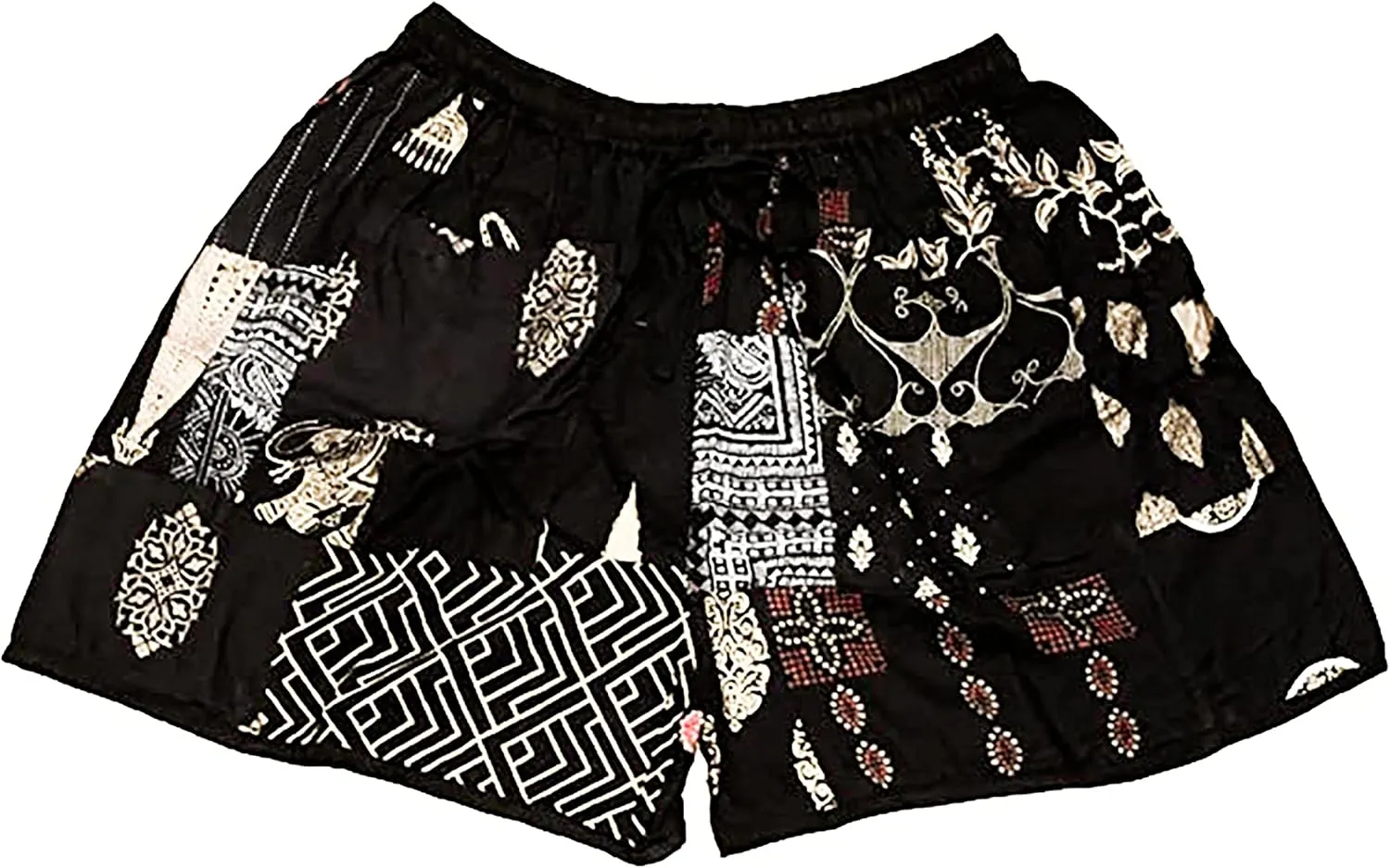 Ethinic Craft Hub Unisex Boho Bohemian Hippie Rayon Patchwork Festival Shorts One Size Elasticated Waist Comfy Shorts