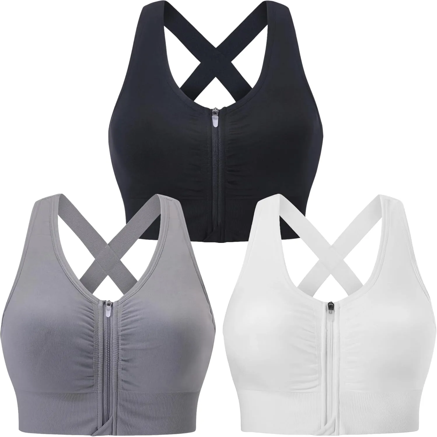 Evercute Zip Front Post-Surgery Bra Women's Wireless Sports Bras Padded Strappy Medium Support Yoga Exercise Athletic Bras