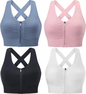 Evercute Zip Front Post-Surgery Bra Women's Wireless Sports Bras Padded Strappy Medium Support Yoga Exercise Athletic Bras