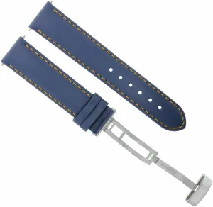 Ewatchparts 18-19-20-22-24mm Leather Watch Band Strap Smooth Compatible With Omega Seamaster Waterproof Blue