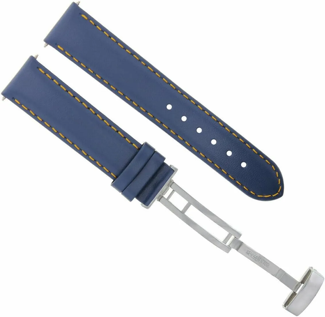 Ewatchparts 18-19-20-22-24mm Leather Watch Band Strap Smooth Compatible With Omega Seamaster Waterproof Blue