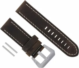 Ewatchparts 24mm Cow Leather Watch Band Strap Compatible With Breitling Watch Colt Brown With White Stitching