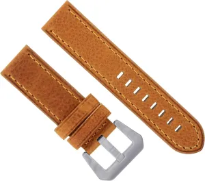 Ewatchparts 24mm Cow Leather Watch Band Strap Compatible With Pam 44mm Panerai Watch Tan With Orange Stitching