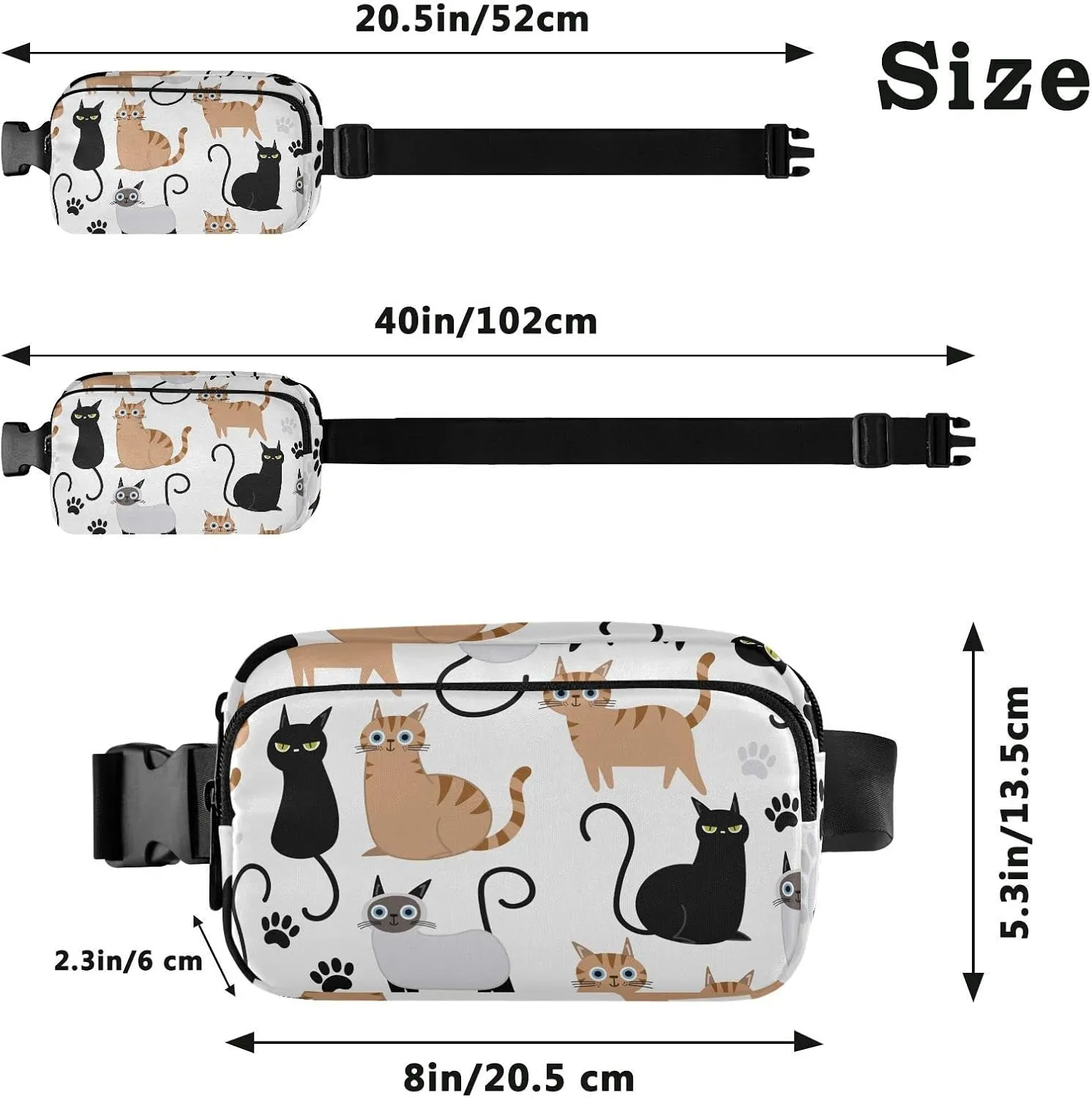 Exnundod Cute Cat Fanny Pack kitten Waist Purse Bag for Women Men Adjustable Belt Bag Waterproof Crossbody Bag for Traveling Running Hiking Outdoor