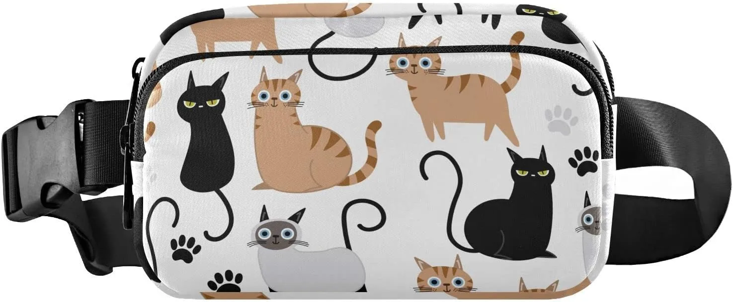 Exnundod Cute Cat Fanny Pack kitten Waist Purse Bag for Women Men Adjustable Belt Bag Waterproof Crossbody Bag for Traveling Running Hiking Outdoor