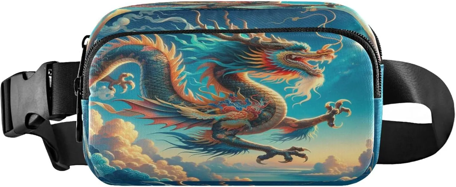Exnundod Fanny Packs for Women & Men Chinese Dragon Cool, Waist Pack Mythological Animal Crossbody Bags Belt Adjustable Strap for Running Hiking Workout