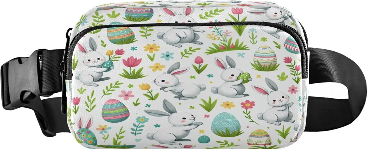 Exnundod Fanny Packs for Women & Men Cute Bunny Rabbit Eggs, Waist Pack Traditional Easter Crossbody Bags Belt Adjustable Strap for Running Hiking Workout