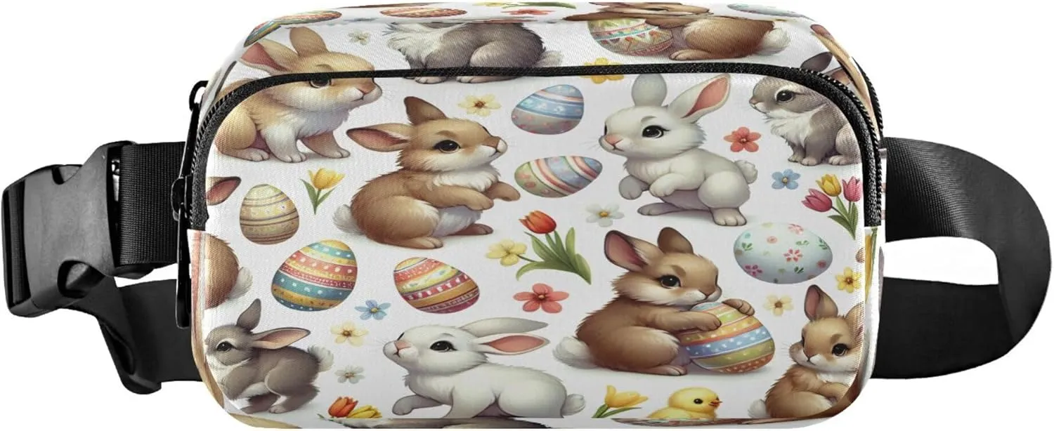 Exnundod Fanny Packs for Women & Men Easter Traditional Pattern, Waist Pack Cute Bunny Rabbit Egg Crossbody Bags Belt Adjustable Strap for Running Hiking Workout