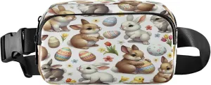 Exnundod Fanny Packs for Women & Men Easter Traditional Pattern, Waist Pack Cute Bunny Rabbit Egg Crossbody Bags Belt Adjustable Strap for Running Hiking Workout