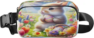 Exnundod Fanny Packs for Women & Men Tulip Garden Bunny, Waist Pack Happy Easter Crossbody Bags Belt Adjustable Strap for Running Hiking Workout