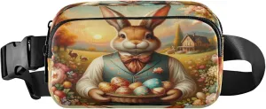 Exnundod Fanny Packs for Women & Men Vintage Bunny in A Suit, Waist Pack Happy Easter Crossbody Bags Belt Adjustable Strap for Running Hiking Workout