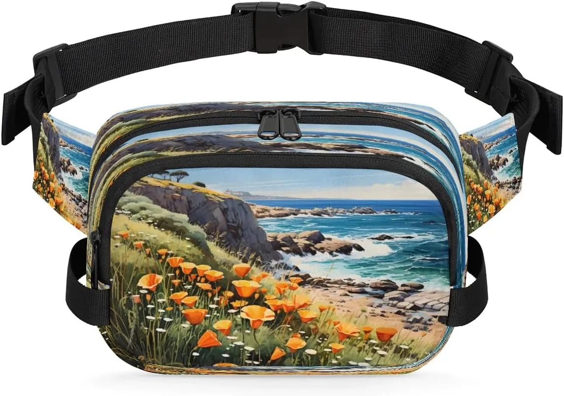 Exquisite Radiant Patterns Flower Fanny Packs for Women Men Waterproof Waist Bag with Adjustable Strap Belt Bag for Travel Running Hiking