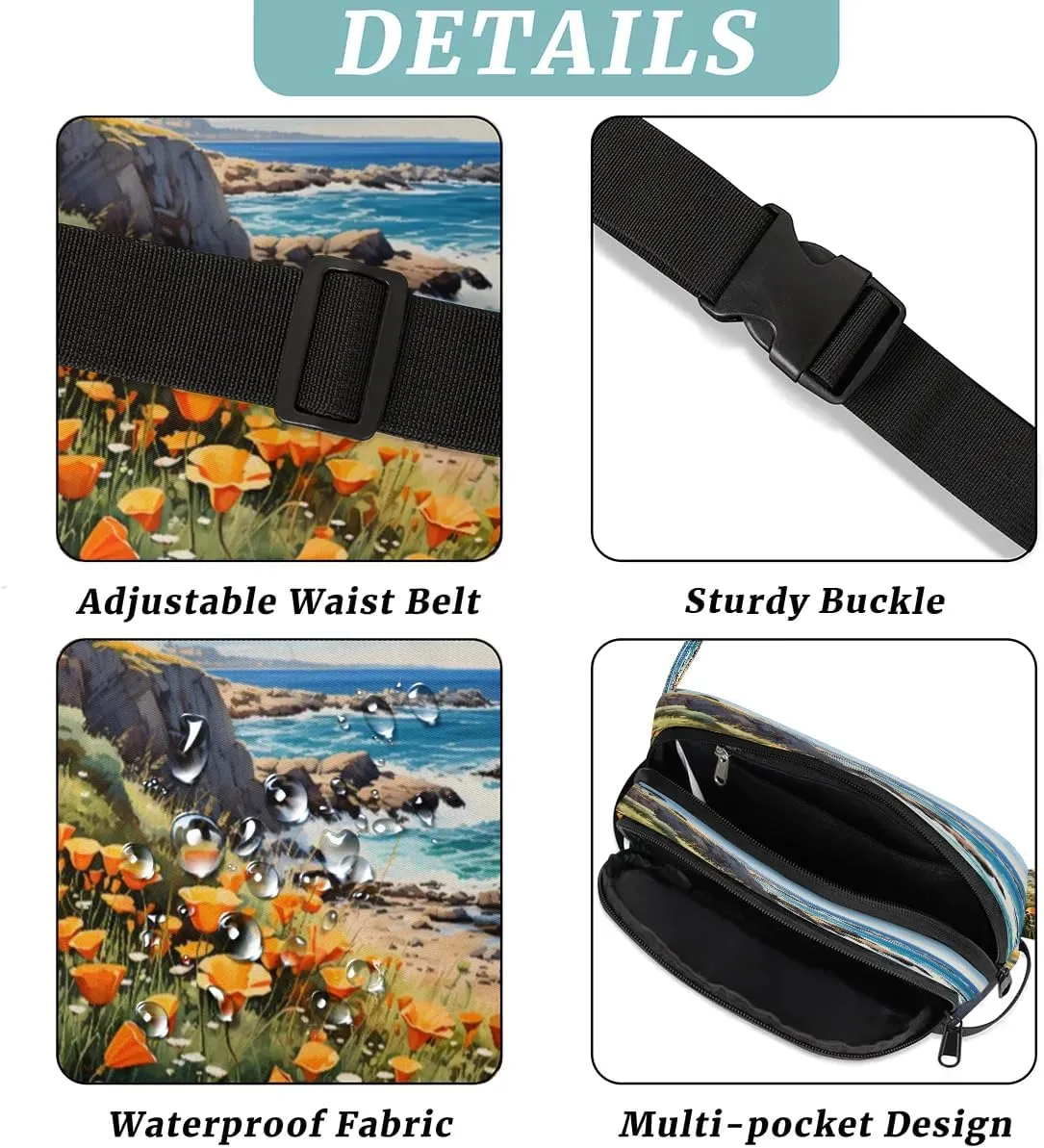 Exquisite Radiant Patterns Flower Fanny Packs for Women Men Waterproof Waist Bag with Adjustable Strap Belt Bag for Travel Running Hiking