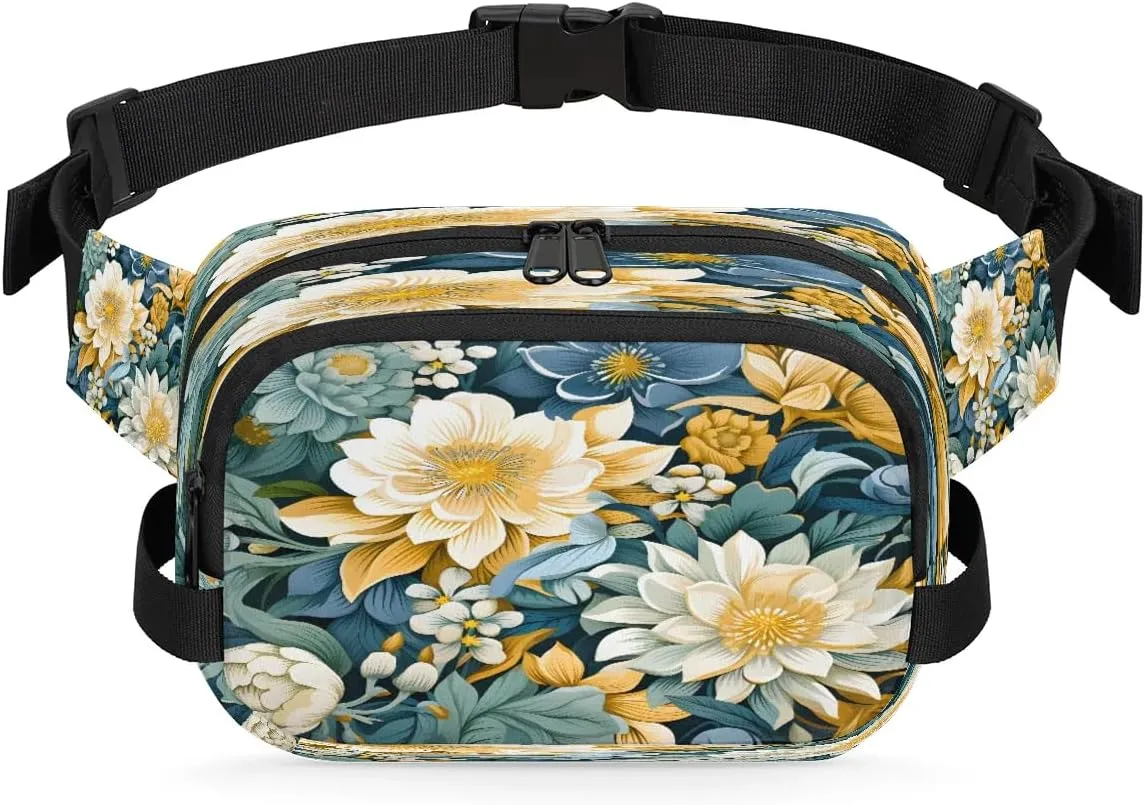Exquisite Vivid Pattern Flower Fanny Packs for Women Men Waterproof Waist Bag with Adjustable Strap Belt Bag for Travel Running Hiking