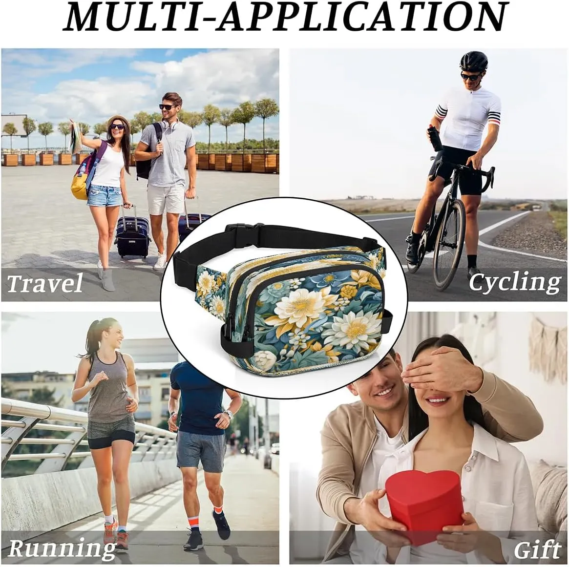 Exquisite Vivid Pattern Flower Fanny Packs for Women Men Waterproof Waist Bag with Adjustable Strap Belt Bag for Travel Running Hiking