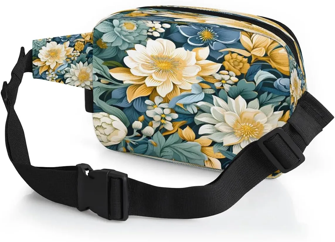 Exquisite Vivid Pattern Flower Fanny Packs for Women Men Waterproof Waist Bag with Adjustable Strap Belt Bag for Travel Running Hiking