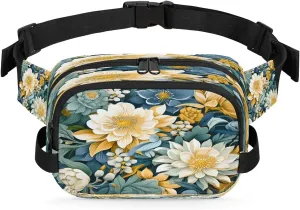 Exquisite Vivid Pattern Flower Fanny Packs for Women Men Waterproof Waist Bag with Adjustable Strap Belt Bag for Travel Running Hiking