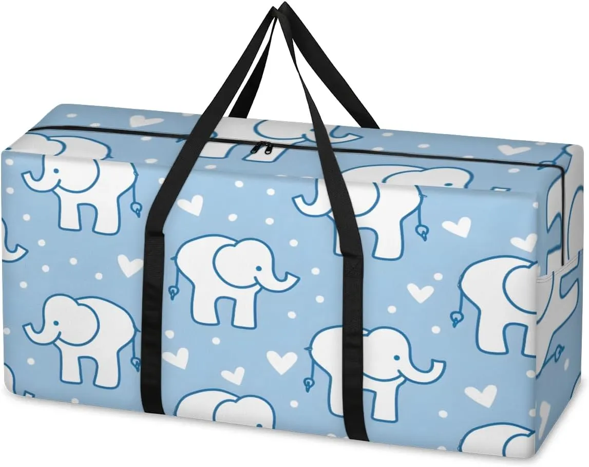 Extra Large Moving Bags Elephants Love Heart Storage Bags with Handles and Zippers Large Packing Bags for Space Saving Storage Totes Moving Supplies