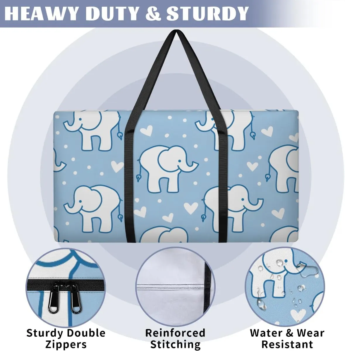 Extra Large Moving Bags Elephants Love Heart Storage Bags with Handles and Zippers Large Packing Bags for Space Saving Storage Totes Moving Supplies