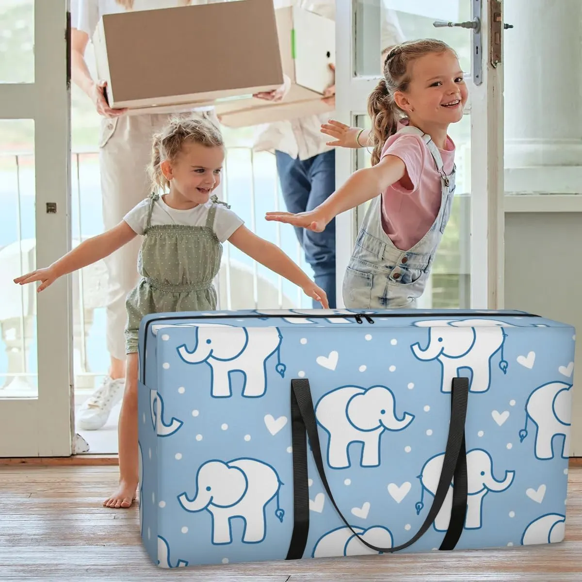 Extra Large Moving Bags Elephants Love Heart Storage Bags with Handles and Zippers Large Packing Bags for Space Saving Storage Totes Moving Supplies