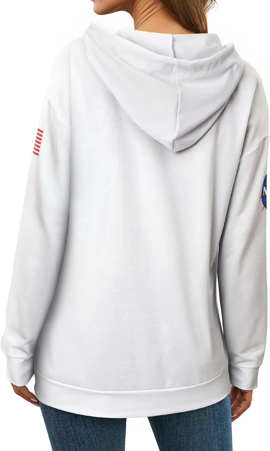 Ezcosplay Women Long Sleeve NASA Pullover Hoodie Space Graphic Sweatshirt with Pocket