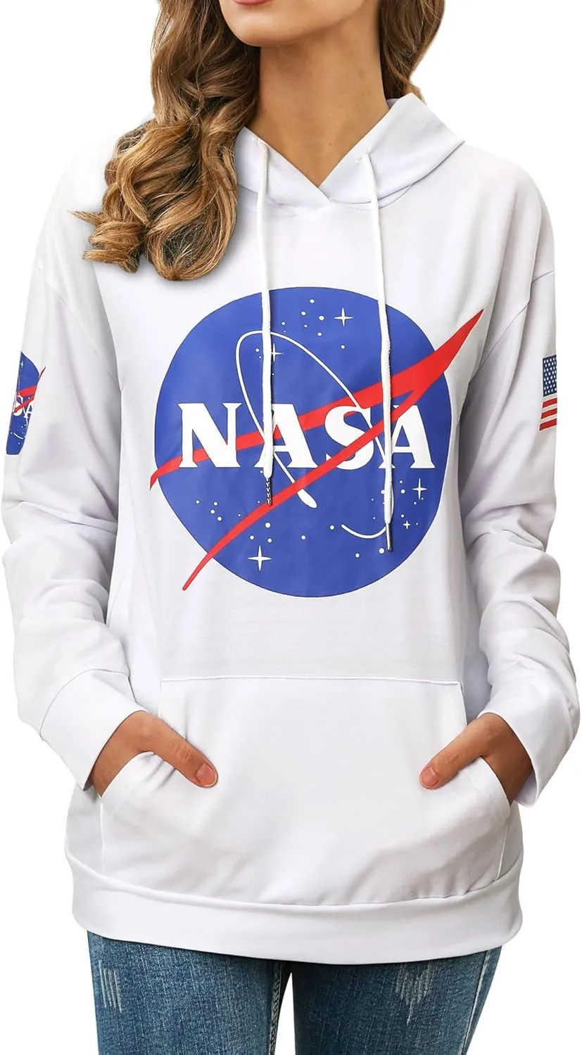 Ezcosplay Women Long Sleeve NASA Pullover Hoodie Space Graphic Sweatshirt with Pocket