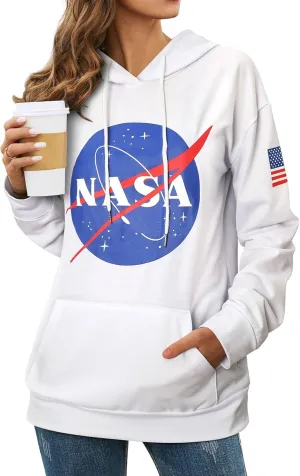 Ezcosplay Women Long Sleeve NASA Pullover Hoodie Space Graphic Sweatshirt with Pocket