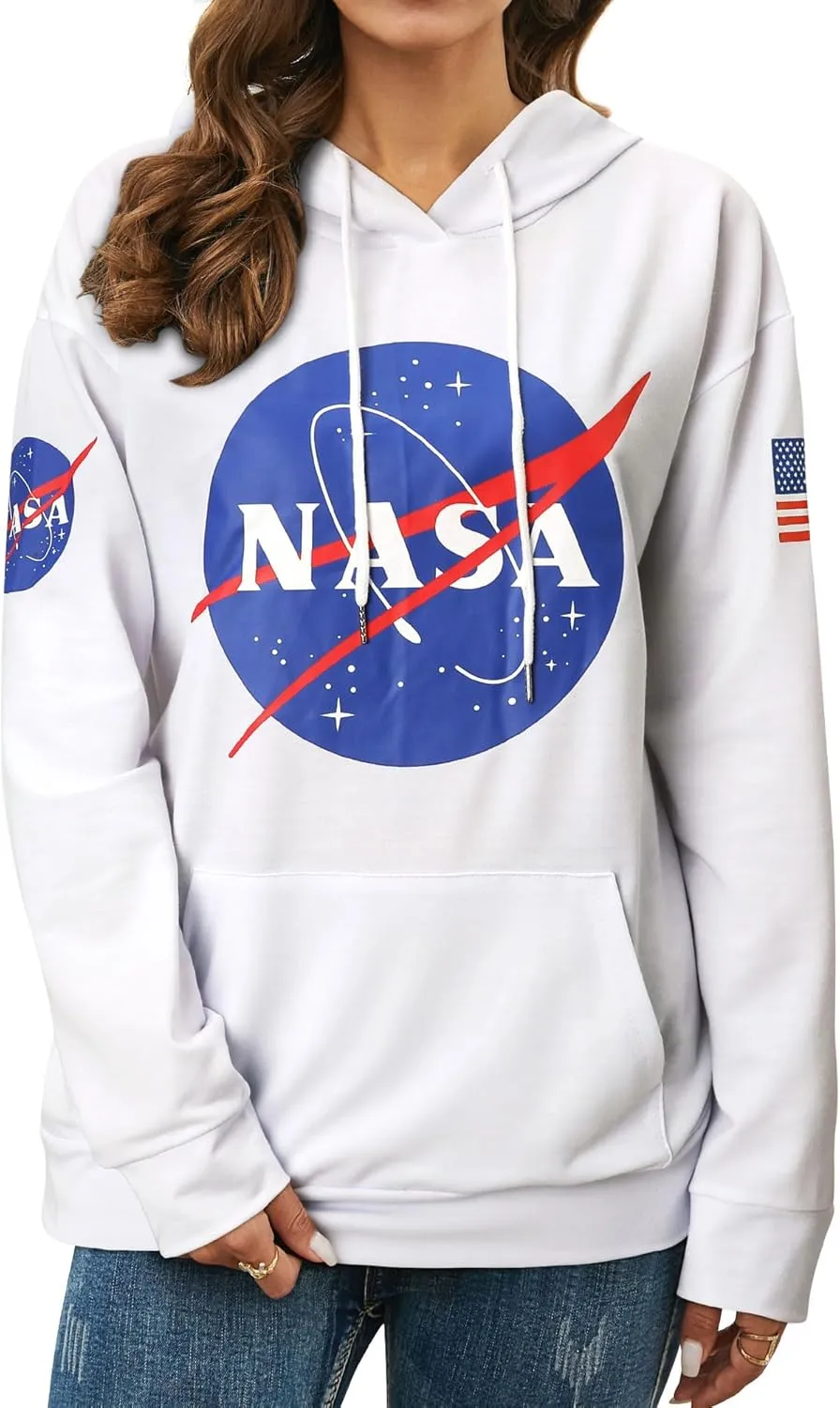 Ezcosplay Women Long Sleeve NASA Pullover Hoodie Space Graphic Sweatshirt with Pocket