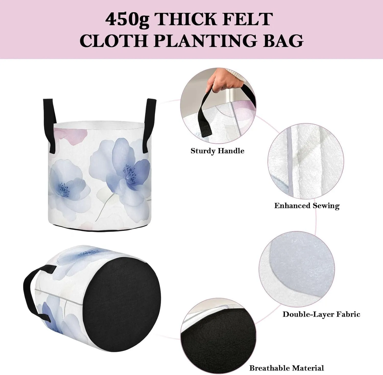 Fabric Plant Grow Bags-Pale Flowers, 7 Gallon Cloth Planting Pouch Flower Pot Thickened for Garden Vegetable Flower Planting