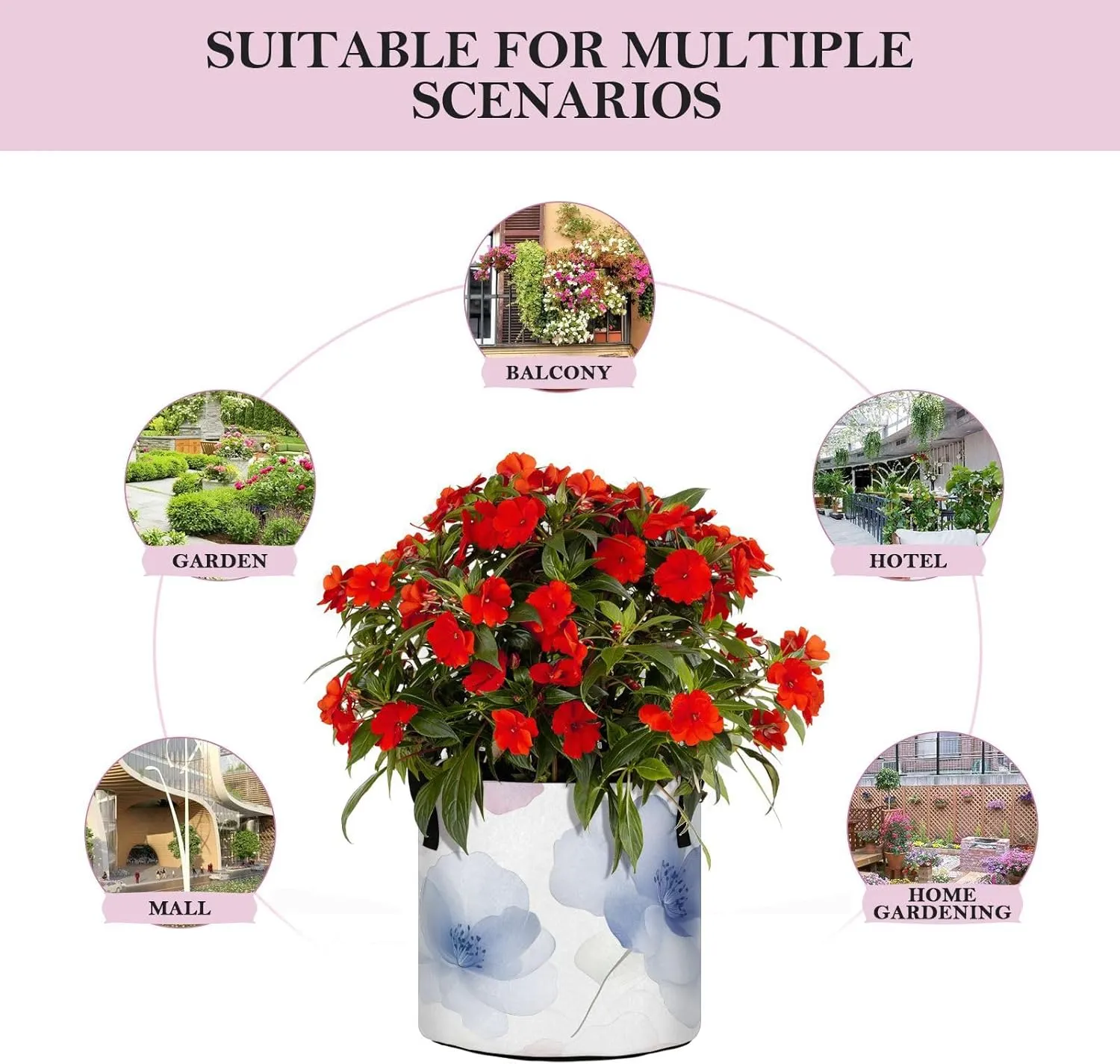 Fabric Plant Grow Bags-Pale Flowers, 7 Gallon Cloth Planting Pouch Flower Pot Thickened for Garden Vegetable Flower Planting