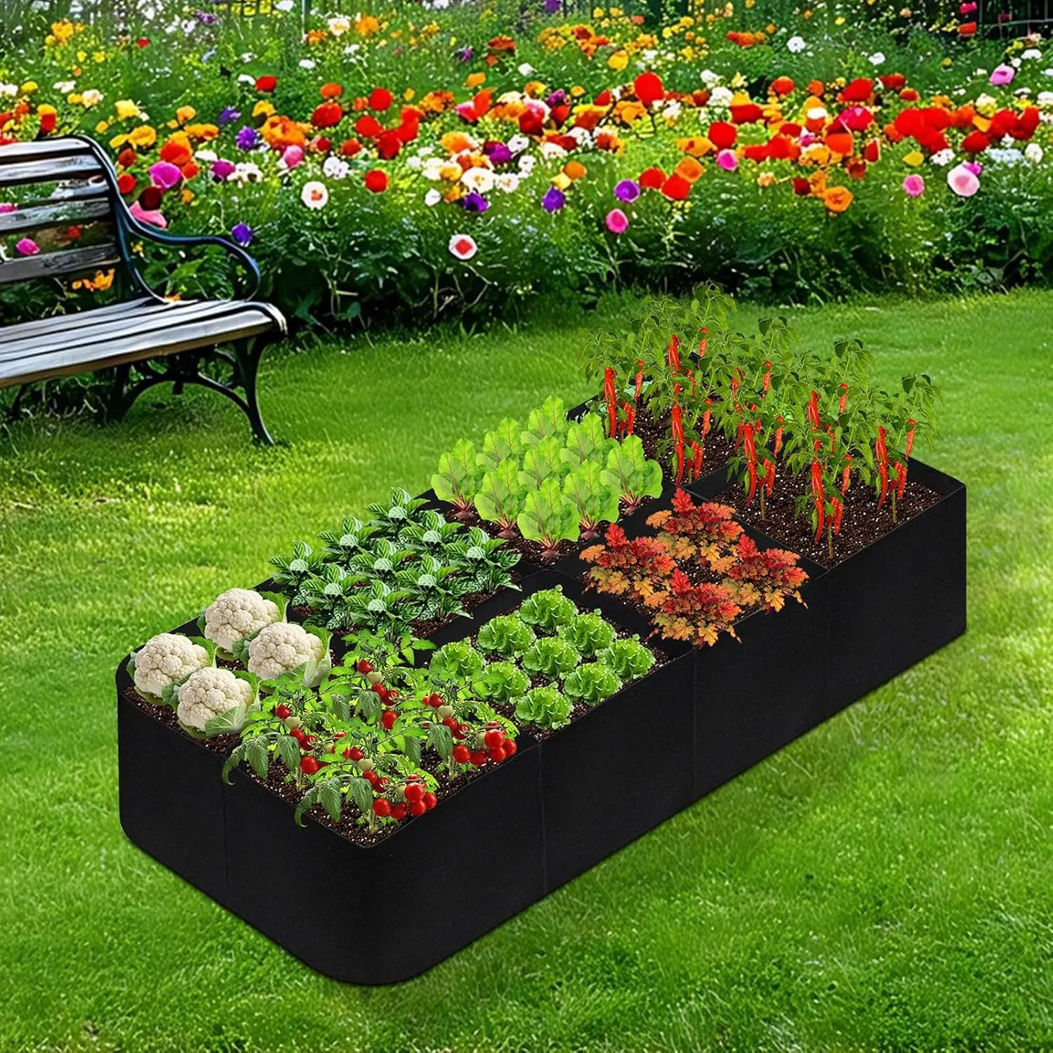Fabric Raised Garden Bed, 128 Gallon 8 Grids Fabric Planters Grow Bags, Plant Grow Bags for Vegetables, Potatoes & Flowers, Heavy-Duty Planting Bag for Outdoor Gardening, Urban & Backyard Use